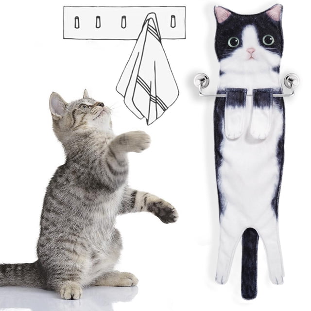 EGNMCR Hangable Hand Towel Simulation Cats Towel Absorbent Face Wash Towel hand towels