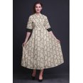 thumbnail image 2 of Bimba Leaves Ladies Button Down Print Dress A-Line Cocktail Party Shirt Dress-Large, 2 of 5