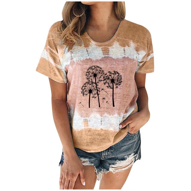 Pompotops Femmes Été Sexy Dégradé Print Femmes Régulières Manches Courtes Top