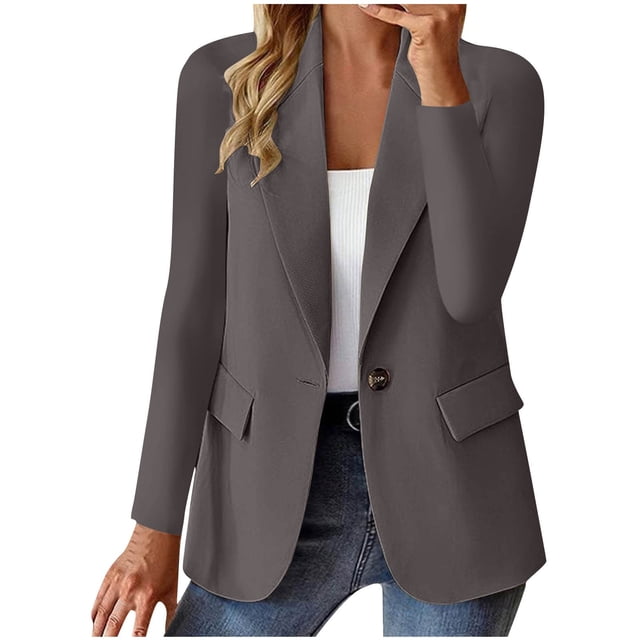 ManxiVoo Professional Womens Blazer Cardigan Open Front Lightweight Office Wear Versatile Spring Layering Piece XXXL Size Dark Gray