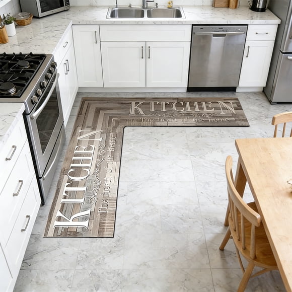 Fridja Sales 47.2in Printed Kitchen Mat L Shaped Non-Slide Absorbent Floor Mat for Dining Areas Bathroom Corner Bath Mat Durables Flooring Practical Home Accessory Decor