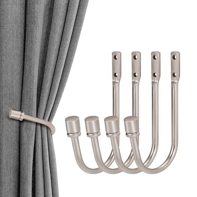 4 Pcs Embrasses de Rideaux, Embrasses Murales en Métal, Crochet Décoratif pour Embrasse de Rideau, Support de Tenture en Métal Robuste, Argent. Cet Ensemble Comprend Quatre Embrasses en Alliage d'Aluminium Argent avec une Finition Polie, Huit Vis et Huit tubes d'Expansion pour une installation Sécurisée. Chaque Embrasse Mesure Environ 15,5 cm x 8 cm (6,1 Po x 3,1 Po). Conçues pour la Durabilité et la Résistance à la corrosion, Ces Embrasses Offrent un style simple et vintage Qui s'Intègre Sans Couture à Divers Modèles de Rideaux