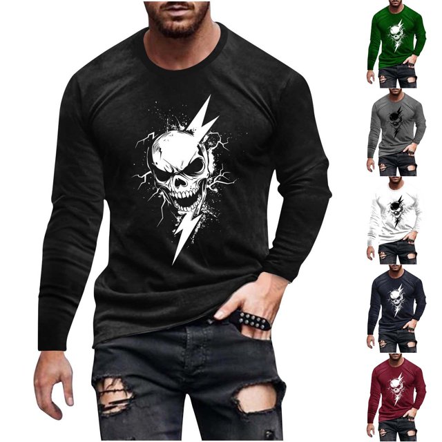YOIAVAIOY T-Shirts Graphiques pour Hommes Halloween Chemise à Imprimé Araignée Manches Longues Col Rond T-Shirt Blouse Décontractée de Vacances T-Shirts Gris P