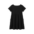 thumbnail image 4 of Robes pour Bébé Fille Mode Enfants Uni Col Rond Manches Courtes Décontracté Confortable Robe avec Poches Robes pour Enfants Noir 7 Ans-8 Ans, 4 of 6