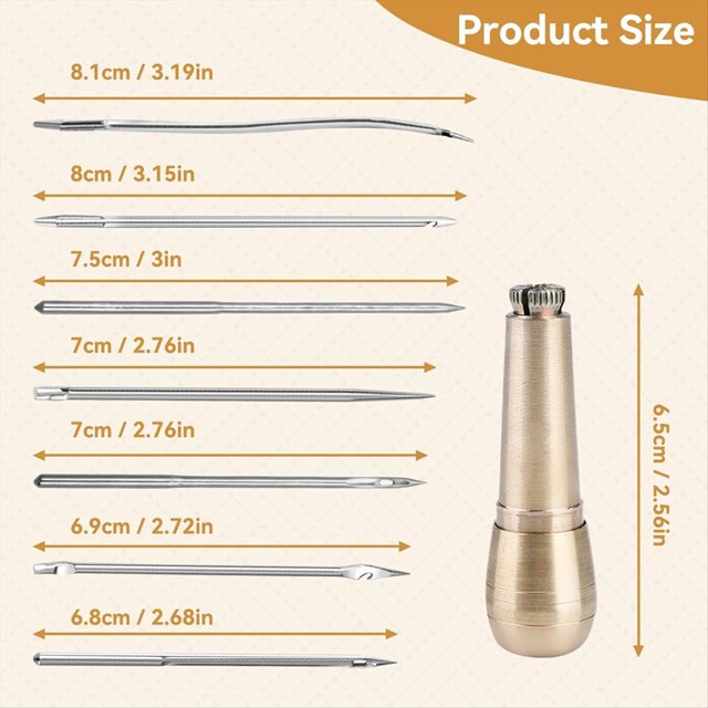 7PCS Leather Sewing Awl Needle-with Copper Handle, 3 Rolls 50 M Nylon Cord Thread and 2PCS Thimble for Shoes Repair