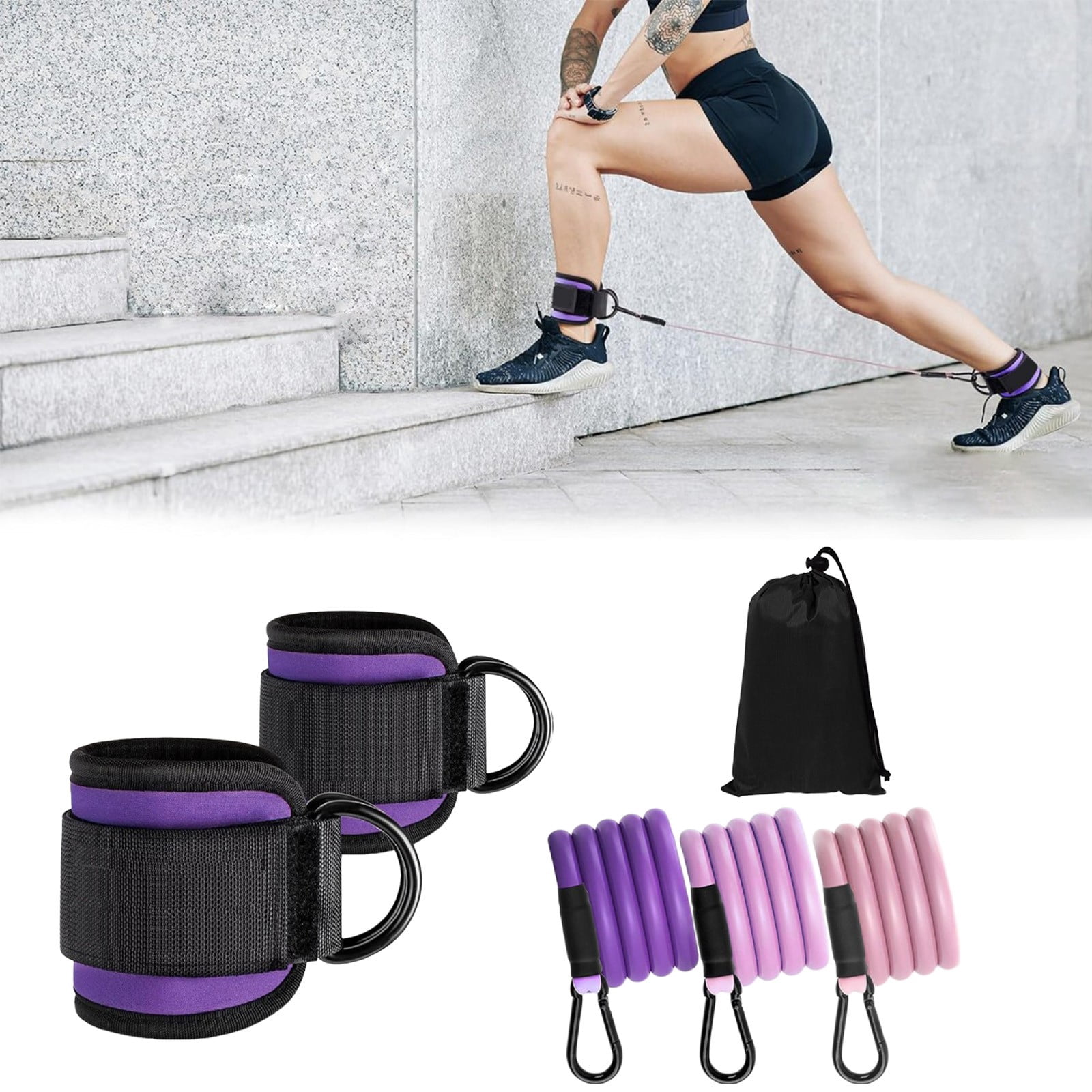 Resistance Bands with Ankle Straps for Legs and Glutes – Adjustable Elastic Fitness Bands for Home Workouts, Leg Press, and Gym Training Equipment