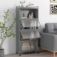 thumbnail image 2 of Costway Étagère de Cuisine à 5 Niveaux Armoire de Rangement Mobile pour Micro-Ondes Portes Relevables Gris, 2 of 10
