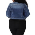 thumbnail image 3 of GRACE & GRANDEUR Women's Plus Jean Jackets Button Down Denim Bomber Jacket, 3 of 6