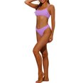 thumbnail image 4 of Women's 2 Piece Ribbed Bikini Sets, Adjustable Spaghetti Straps Sports Swimwear Bathing Suits Purple S, 4 of 5