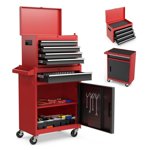 Anwick Tool Chest, 5-Drawer Rolling Tool Storage Cabinet with Detachable Top Tool Box, Liner, Universal Lockable Wheels, Adjustable Shelf, Locking Mechanism, Metal Tool Cart for Garage Workshop (Red)