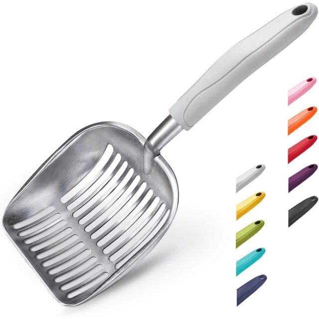CZCPP-Pelle à Litière pour Chat, Tamis en Alliage d'Aluminium, Pelle en Métal pour Chaton, Pelle Profonde, Long Manche, Tamisage des Crottes, Lève-Crottes pour Chaton, Durable, pour Bac à Litière