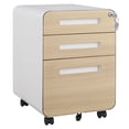 thumbnail image 1 of Classeur Métallique à 3 Tiroirs avec Serrure et Roulettes, Classeur Mobile Entièrement Assemblé pour Bureau à Domicile, Roulettes Anti-Inclinaison pour Rangement A4 Lettre Légal, Grain de Bois Bleu Orange Blanc Noir, 1 of 7