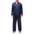 thumbnail image 1 of JMYHOAM Ensembles de Pyjamas pour Hommes Ensembles de Détente pour Hommes Manches Longues Col Rabattu Pyjamas Printemps Soie Soie Glacée Boutons Ensemble de Tenue d'Intérieur Vêtements de Détente, 1 of 7