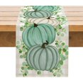 thumbnail image 1 of Chemin de Table d'Automne 13x72 Pouces Citrouilles Vertes Feuilles d'Eucalyptus Récolte Style Ferme Décor de Table d'Automne Action de Grâce Saisonnier Style Lin Imperméable Décoration de Table de Cuisine Salle à Manger Intérieur Extérieur, 1 of 6