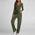 thumbnail image 4 of Diufon Matching Lounge Sets for Women Fall Outfits Long Sleeve V Neck Shirts Wide Leg Drawstring Pants with Pockets, 4 of 9