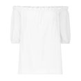 thumbnail image 2 of Women's Off Shoulder Top Ruffle Short Sleeve Cotton Linen Blouse Summer Casual Loose Shirts, 2 of 5