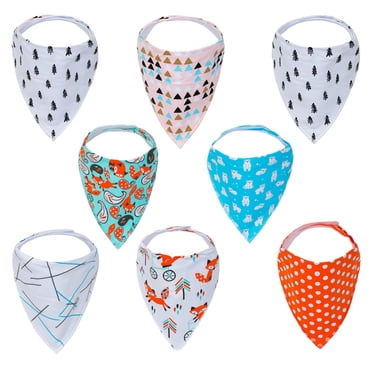 KaWaii Baby Stylish Bandana Bib Scarf Burp Cloth for Teething Drooling and Feeding Fox & Bear Gift Set of 8