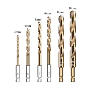 6PCS HSS 6542 Ensemble de forets enduits de nitride de 1/4 pouce Hex Shank 3-10mm pour acier inoxydable fonte bois et perçage en plastique avec tournevis sans fil