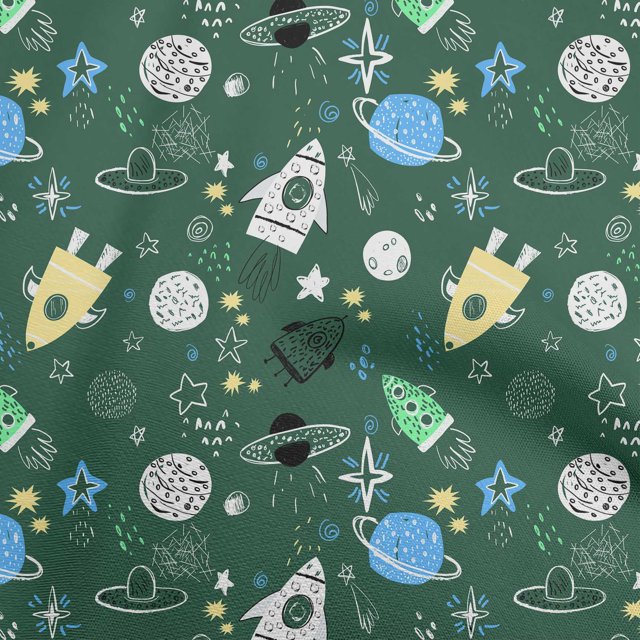 oneOone Rayon Teal Green Fabric Galaxy Sewing Material Print Fabric By The Yard 56 Inch Wide