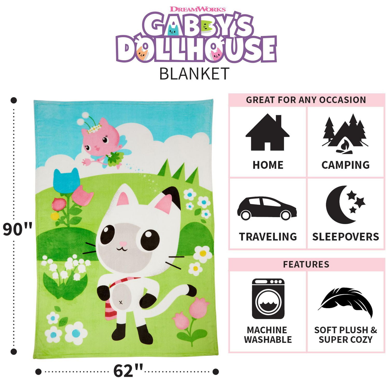 Gabby's Dollhouse "Pandy & Fairy" Blanket 62 x 90