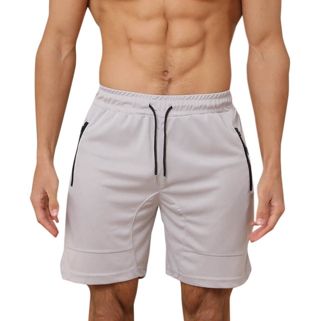 Plebaso Men's Athletic Shorts Casual Drawstring Quick Dry Running Shorts Lightweight with Zipper Pockets