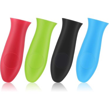 Silicone Hot Handle Cover, Potholder for Cast Iron Skillet, Rubber Heat Resistant Pot Handle Sleeve, Heat Protecting for Pans, Griddles, Metal and Handles (Black, Red, Blue and Green, 4)