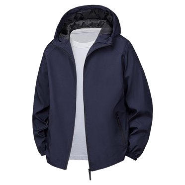Ecqkame Men's Waterproof Rain Jackets Outdoor Breathable Windproof Zip Coats Fully Sealed Expedition Golf Hooded Outerwear Blue L