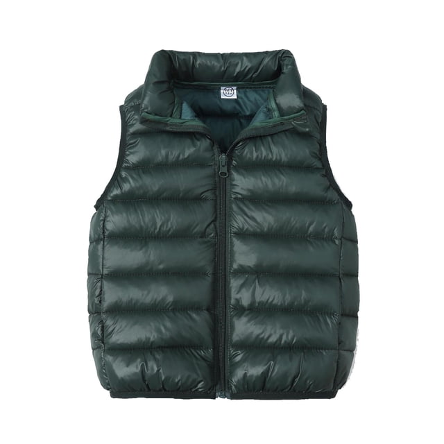 Penkiiy Doudoune Sans Manches pour Garçons et Filles, Légère et Hydrofuge, Manteau d'Hiver pour Enfants, Automne, Sans Manches, Vert Armée, Liquidation pour 4-5 Ans
