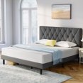 thumbnail image 2 of Full Bed Frame, Full Size Platform Bed With Fabric Upholstered Headboard, Dark Gray, 2 of 6