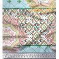 thumbnail image 1 of Soimoi Crepe Silk Fabric Check & Mandala Patchwork Print Fabric by Yard 42 Inch Wide, 1 of 3
