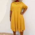 thumbnail image 1 of LOVZFMLL Robe Maxi d'Été Ample pour Femme, Unie, à Fleurs Brûlées, Ajourée, à Manches Courtes, à Col Rond, Jaune G, 1 of 7