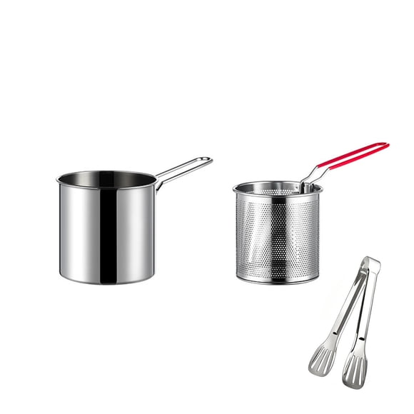 B Mini Deep Fryer With Basket Stainless Steel 304 Small Electric Deep Fryer Multi-Functional Cookware Home Kitchen Appliance Includes Pot Basket And Tongs Weight 1.1 Lb