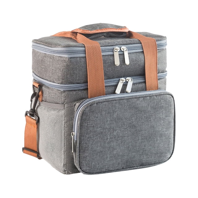 Penkiiy Outdoor Picnic Insulation Bag Double Bento Bag, Reusable High Capacity Foldable Lunch Tote Bag, Leakproof Lunch Cooler Tote with Multi-Bag Design, Adult Lunch Box Bag for Work, Office, Travel