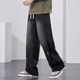 thumbnail image 2 of Men's Jeans Relaxed Fit Men's Spring Summer Retro Wide Leg Micro Stretch Drawstring Design Jeans Jeans Homme Slim Black XL, 2 of 4