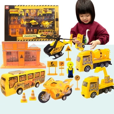 Kids Construction Vehicles Playset , Dump Truck, Cement, Helicopter, Educational Engineering Toy Set Birthday Gift for 3+ Year Old Boy