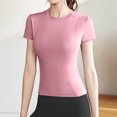 thumbnail image 2 of Plebaso Hauts d'Entraînement pour Femmes à Manches Courtes, Col Rond, T-Shirts Athlétiques, Course, Yoga, Gym, T-Shirts Basiques pour Femmes, 2 of 3
