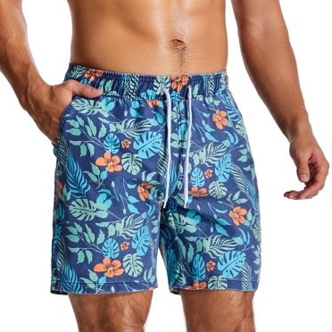 Meichang Maillots de Bain pour Hommes Séchage Rapide Maillot de Bain Plage Short Maillots de Bain Léger Respirant Board Surf Shorts Grande Taille Été Imprimé Floral Shorts de Natation Bleu 4TG
