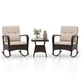 thumbnail image 3 of Costway 3 PCS Rocking Bistro Set with Removable Cushions & Tempered Glass Top Coffee Table Brown, 3 of 10