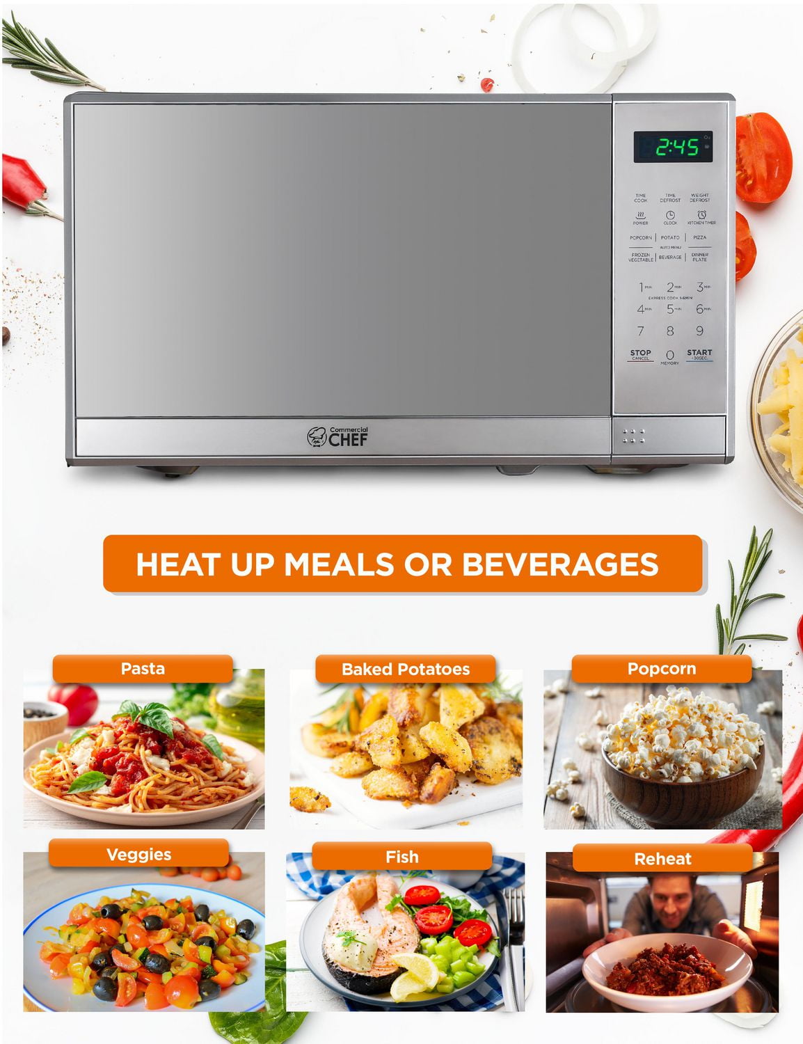 Micro-ondes Commercial Chef de 0,7 pi³ avec 10 niveaux de puissance, micro-ondes de 700 W avec affichage numérique, micro-ondes de comptoir