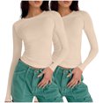 thumbnail image 1 of Birdeem T-Shirts à Manches Longues pour Femmes Mode Décontractée Col Rond Couleur Unie T-Shirt à Manches Longues Chandail Tops Manches 3/4 T-Shirts pour Femmes, 1 of 4