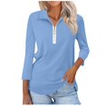 thumbnail image 1 of MeetoTime Chemises à Fermeture Éclair 1/4 pour Femmes Blouses Décontractées à Col Manches 3/4 Tuniques Tops Pull, 1 of 7