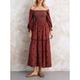 thumbnail image 3 of Kmbangi Robe Longue Décontractée d'Été pour Femme, Fleurs Brodées 3D, Encolure Carrée, Manches Bouffantes, Robe Mode Dos Nu, Robe Trapèze, 3 of 9