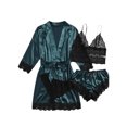 thumbnail image 1 of Faithtur Femmes 4 Pièce Pyjama Set V Cou Cami Tops Dentelle Garniture Shorts Robe Ceinturée Dentelle String Vêtements de Nuit Ensembles, 1 of 2