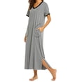 thumbnail image 2 of Pisexur Robe de Nuit pour Femmes, Col en V, Cache-Cœur, Vêtement de Nuit, Chandail à Enfiler, Manches Courtes, Robe de Nuit, Été, Décontractée, Confortable, Fente, Pyjama avec Poches, 2 of 8