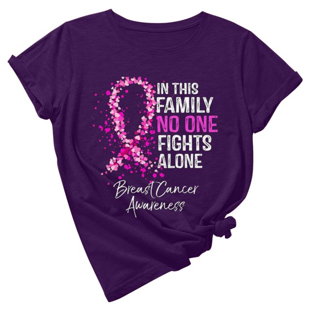 TIMIFIS Breast Cancer Awareness Shirts for Women Work Tops Short Sleeve Out Blouse Breast Awareness Letter Print Shirt T-Shirt Tops In OctoberFall/Winter