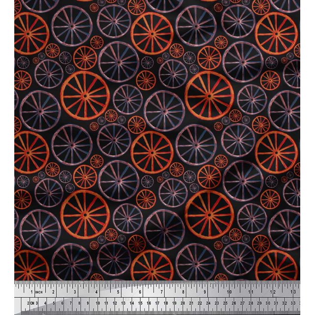Soimoi Tissu Noir Poly Georgette Roue Imprimé Ethnique Tissu de Couture Yard 52 Pouces de Large