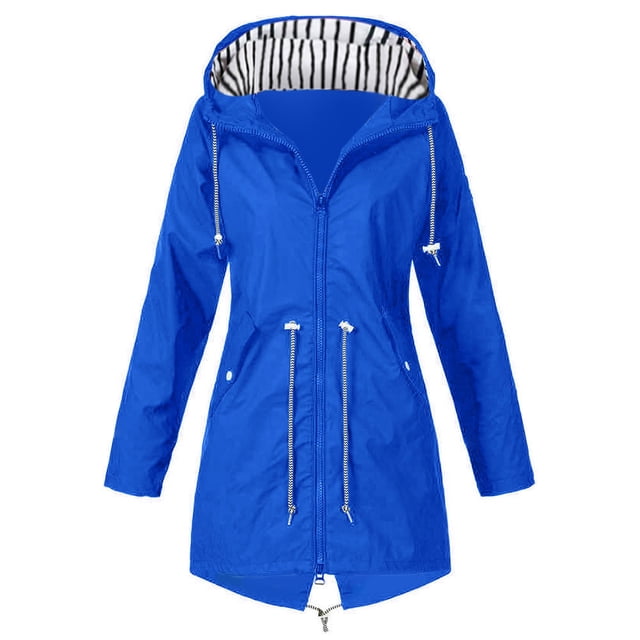 Kcodviy Imperméable Uni à Capuche Extérieur pour Femmes Veste à Fermeture Éclair Latérale Imperméable Coupe-Vent Veste à Fermeture Éclair pour Femmes Veste pour Femmes Vestes Manteau pour Femme