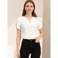 thumbnail image 3 of INSPIRE CHIC Blouse à Col Ras du Cou en V Découpé à Fente pour Femme, Décontractée, Poignets Froncés, Haut S Blanc, 3 of 6