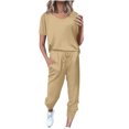 thumbnail image 1 of Yuyuzo Womens Workout Sets 2 Piece Short Sleeve Crew Neck T-Shirts Drawstring Jogger Pants with Pockets, 1 of 5