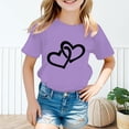 thumbnail image 2 of PMVFHDE T-Shirts Fille T-Shirt Enfant Filles Mignon Graphique Col Rond Manches Courtes Tee Été Décontracté T-Shirt Violet, 7-8 Ans, 2 of 5